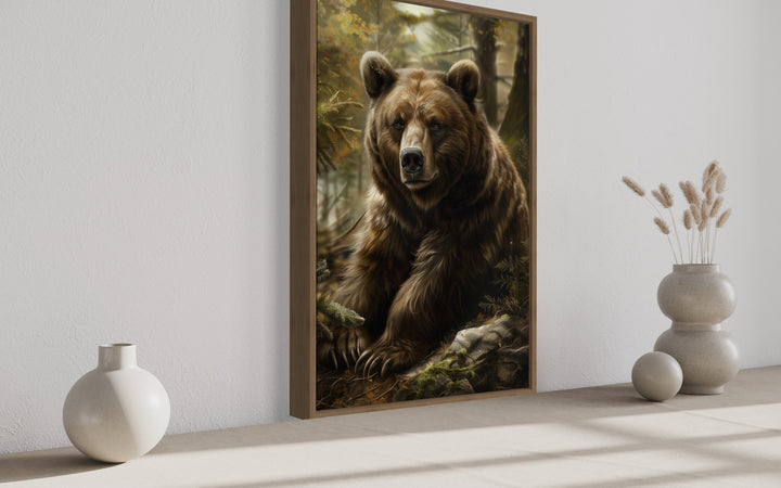 Bear In The Forest Framed Canvas Wall Art