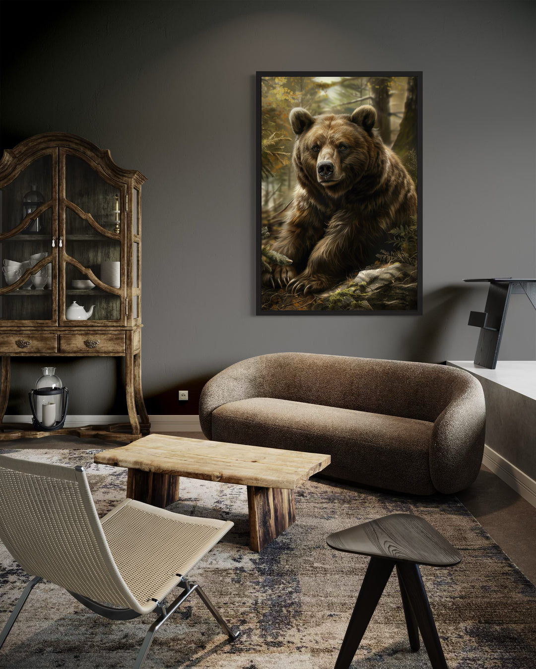 Bear In The Forest Framed Canvas Wall Art