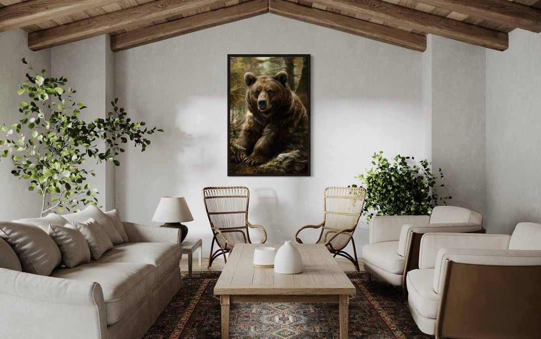 Bear In The Forest Framed Canvas Wall Art