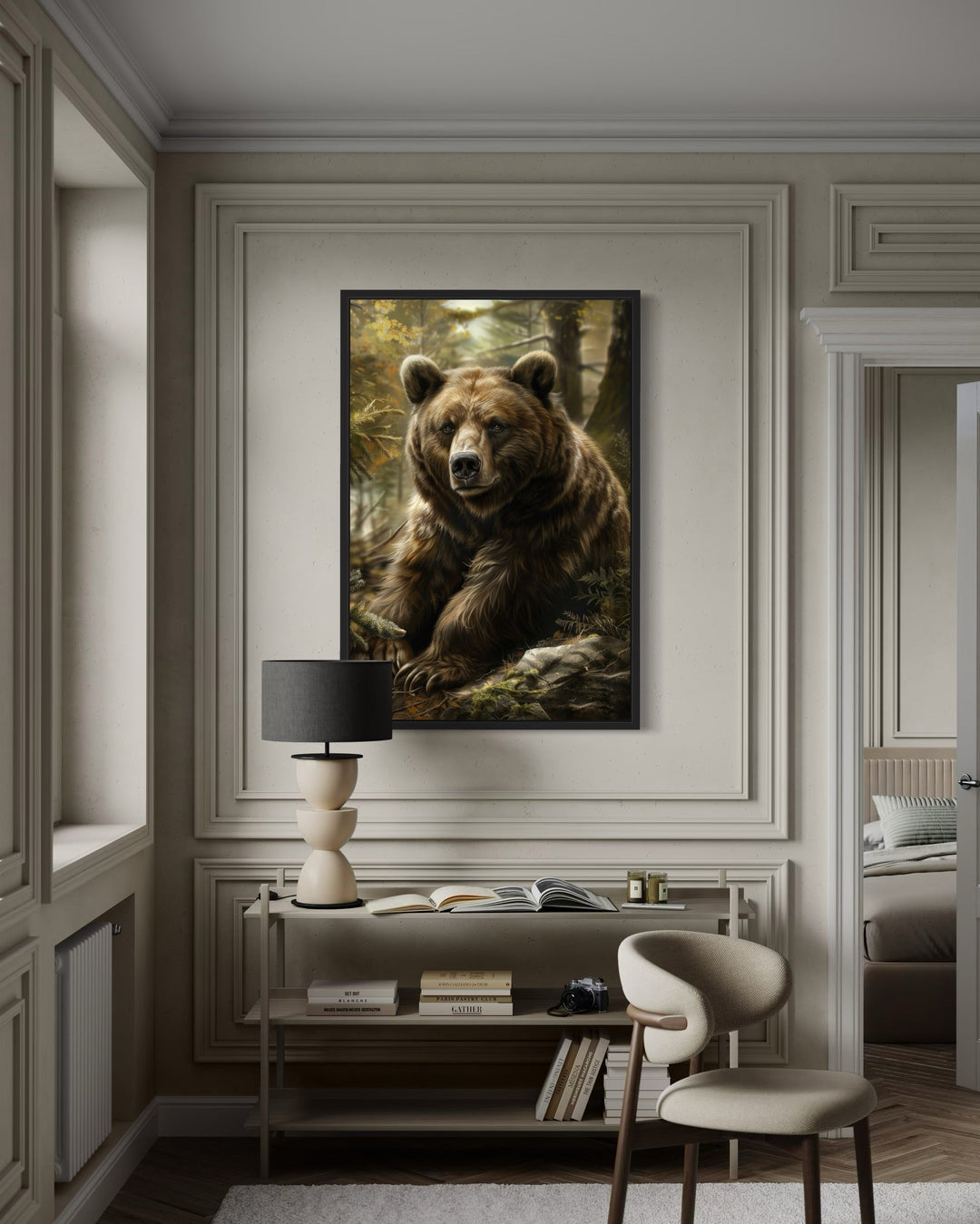 Rustic Cabin Wall Decor - Bear In The Forest Framed Canvas Wall Art