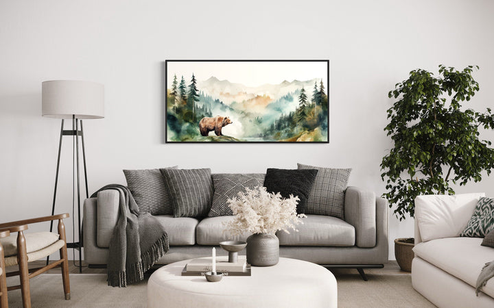 Bear In The Wilderness Forest Watercolor Framed Canvas Wall Art