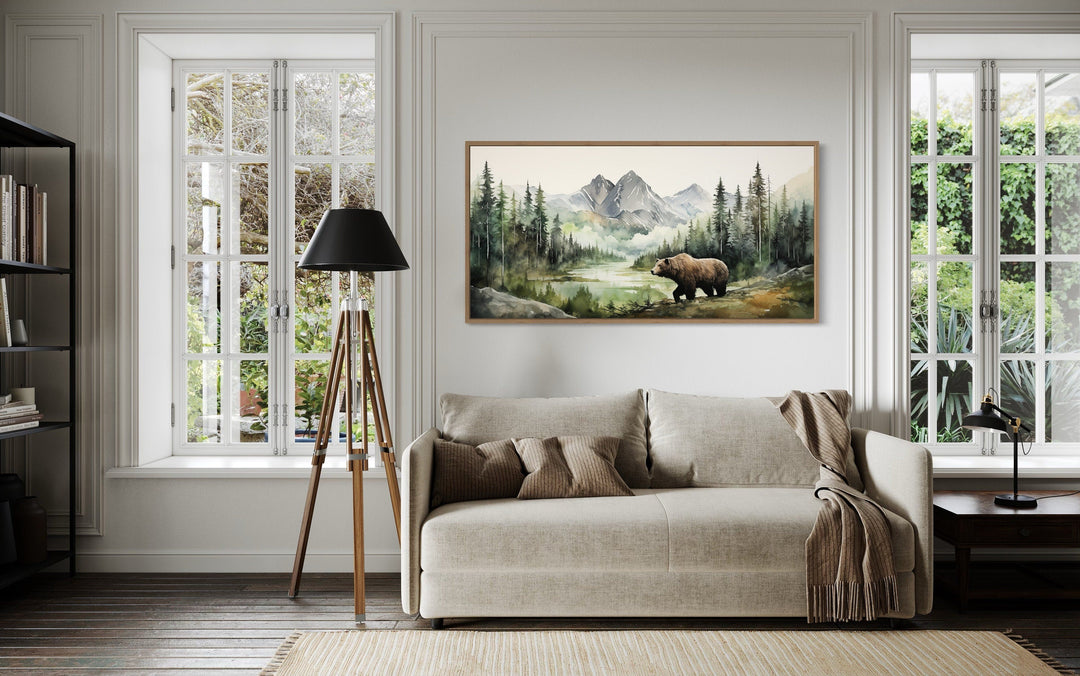 Rustic Cabin Wall Decor - Bear In Wilderness Watercolor Painting Canvas Wall Art