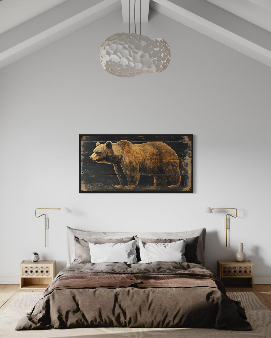 Bear Painted on Dark Wood Framed Canvas Wall Art