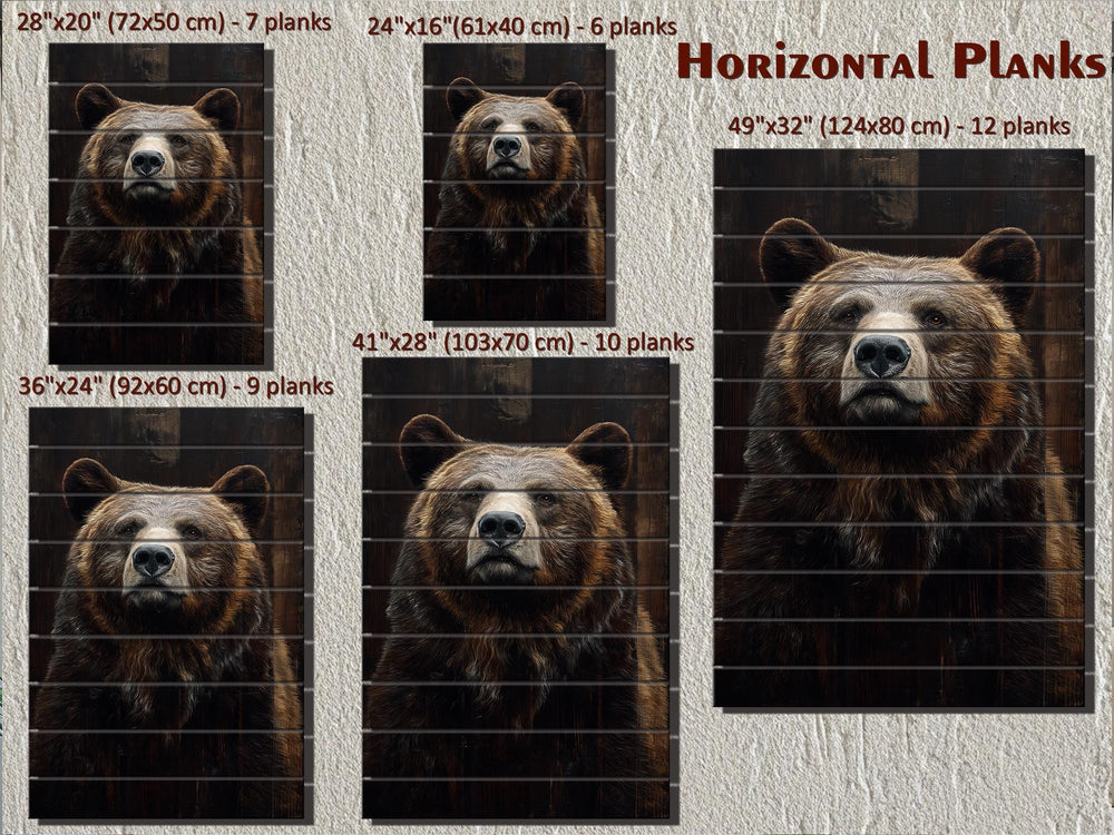 Bear Portrait Dark Brown Distressed Wood Wall Art