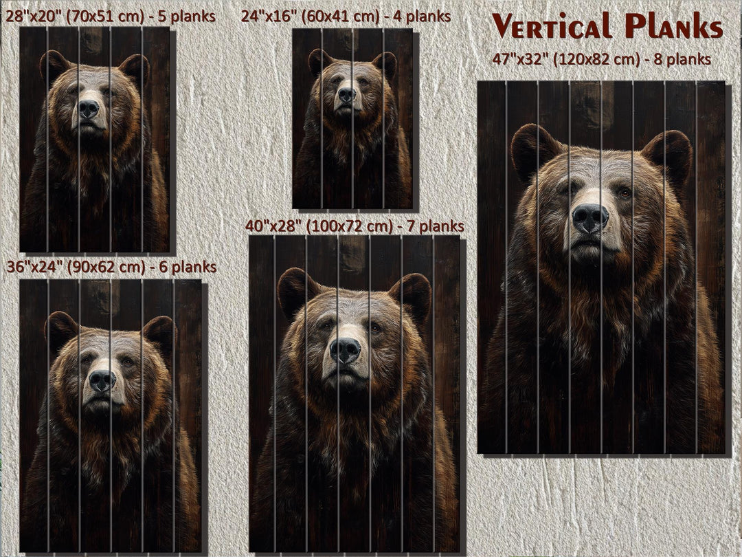 Bear Portrait Dark Brown Distressed Wood Wall Art