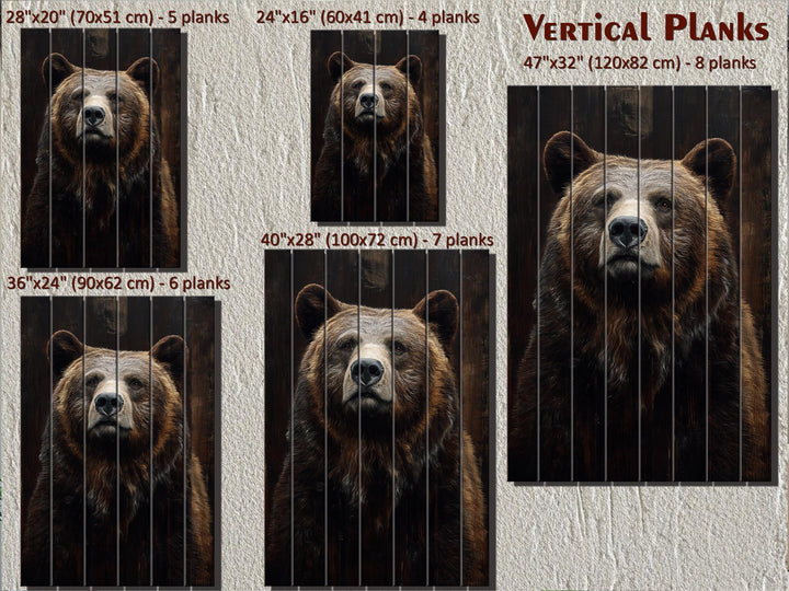 Bear Portrait Dark Brown Distressed Wood Wall Art