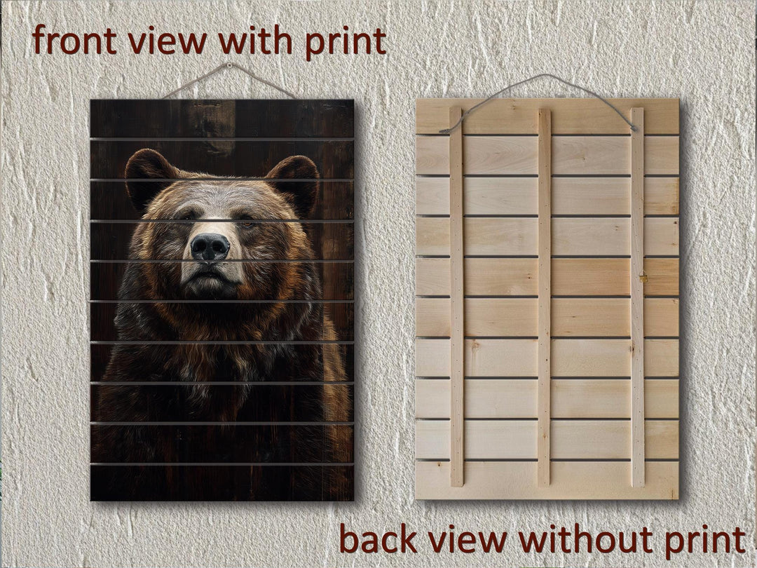 Bear Portrait Dark Brown Distressed Wood Wall Art