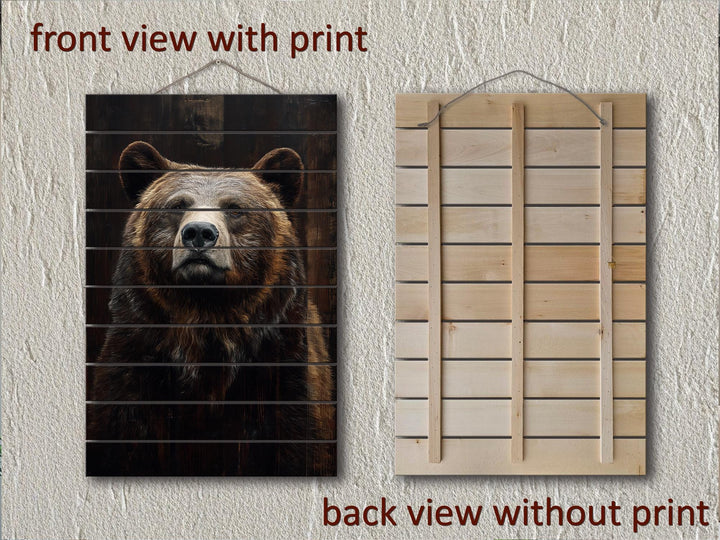 Bear Portrait Dark Brown Distressed Wood Wall Art