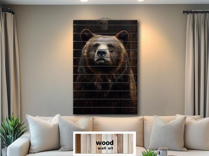Bear Portrait Dark Brown Distressed Wood Wall Art
