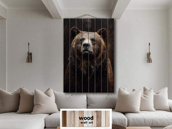 Bear Portrait Dark Brown Distressed Wood Wall Art