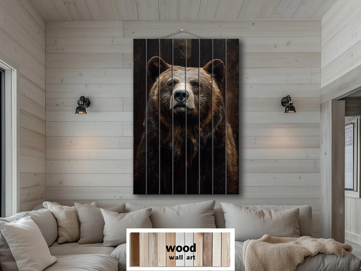 Bear Portrait Dark Brown Distressed Wood Wall Art