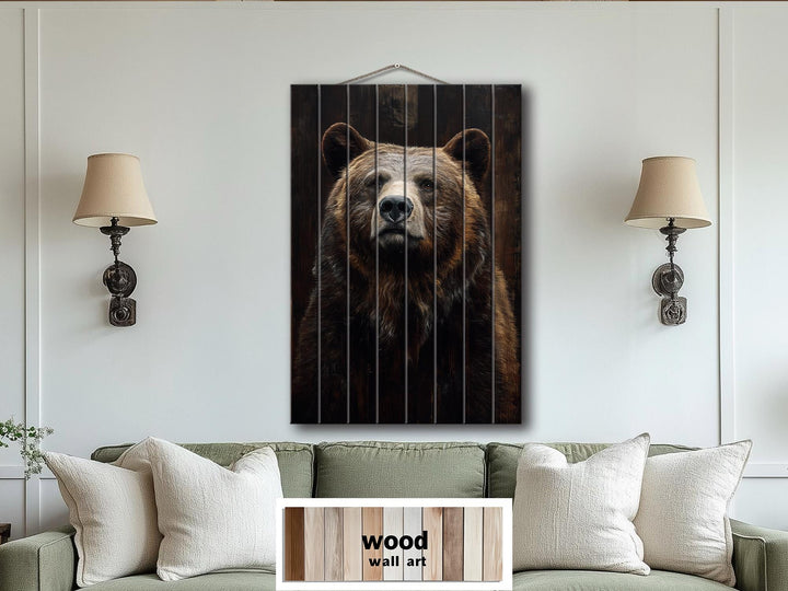 Bear Portrait Dark Brown Distressed Wood Wall Art