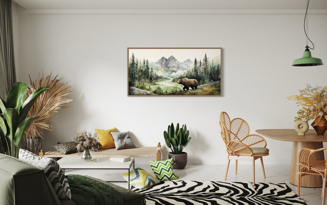 Bear Watercolor Painting - Large Canvas Wildlife Wall Art | Rustic Cabin Decor