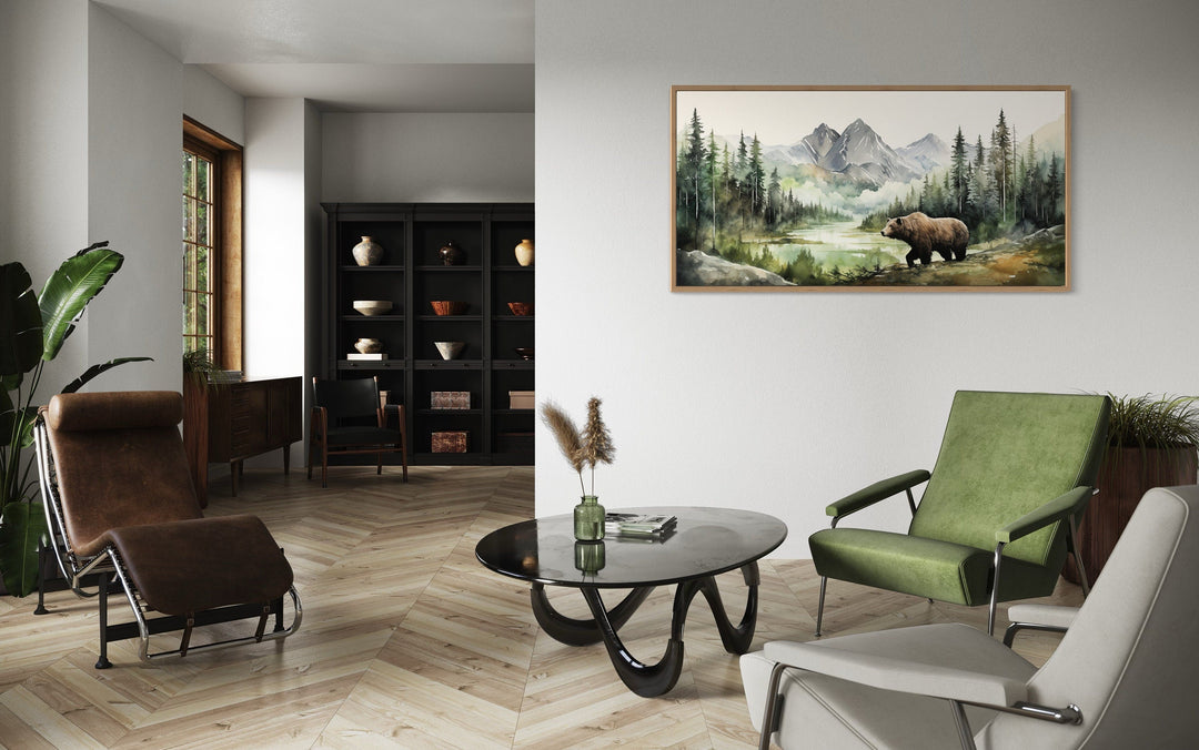 Bear Watercolor Painting - Large Canvas Wildlife Wall Art | Rustic Cabin Decor