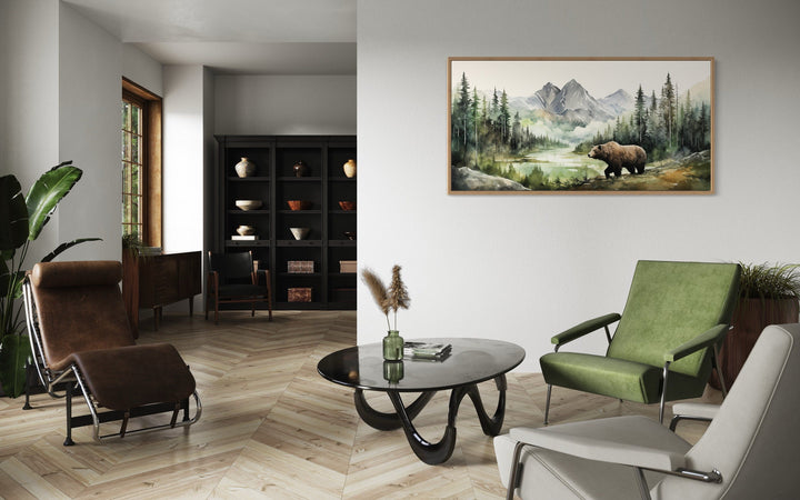 Bear Watercolor Painting - Large Canvas Wildlife Wall Art | Rustic Cabin Decor