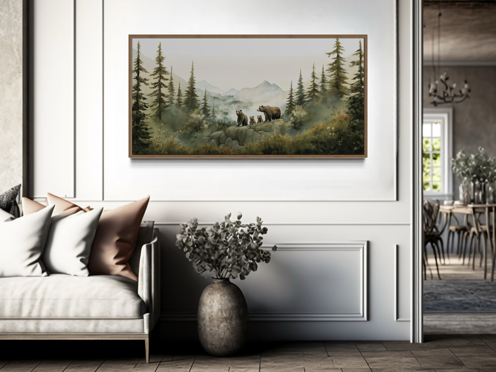 Bears Family With Cubs In The Forest Watercolor Nursery Wall Art