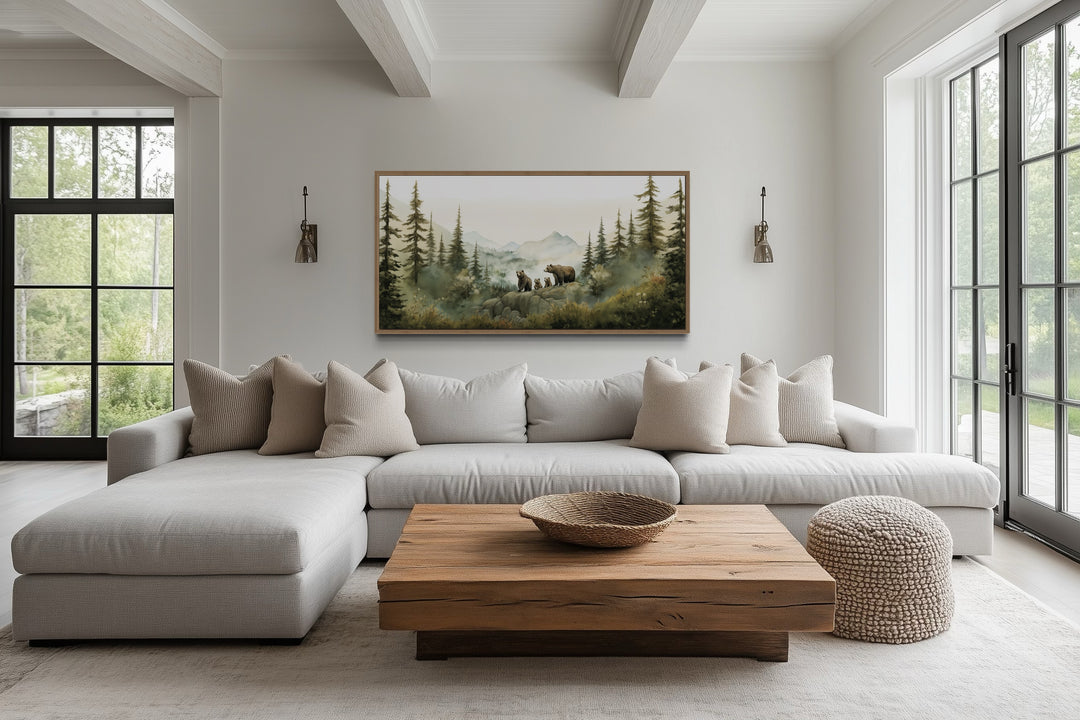 Bears Family With Cubs In The Forest Watercolor Nursery Wall Art
