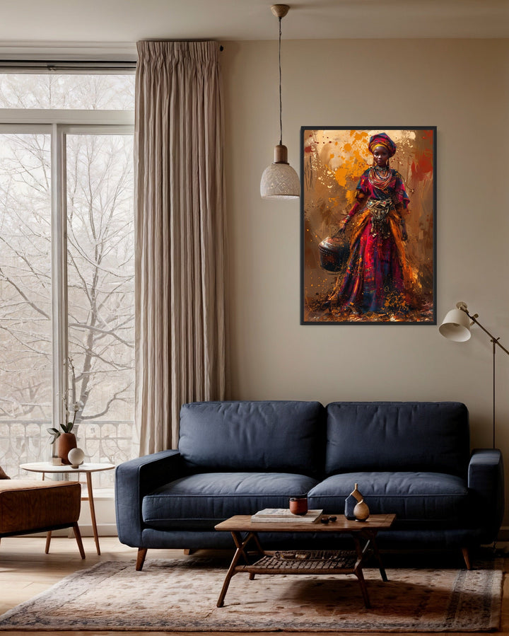 Beautiful African Woman In Traditional Clothes and Bucket Wall Art