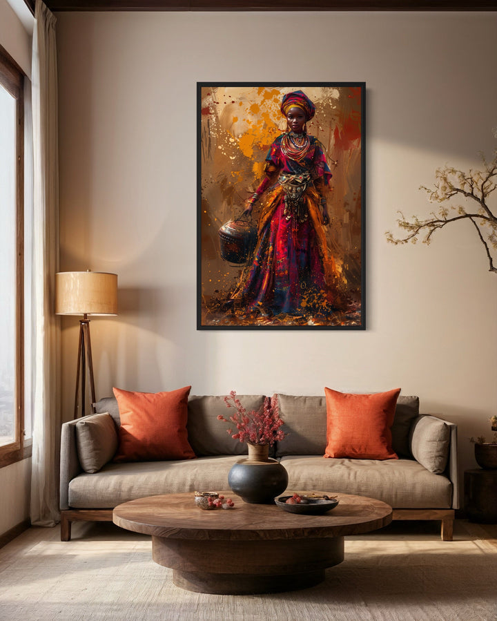 Beautiful African Woman In Traditional Clothes and Bucket Wall Art