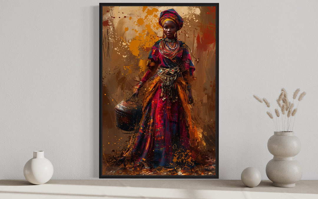 Beautiful African Woman In Traditional Clothes and Bucket Wall Art