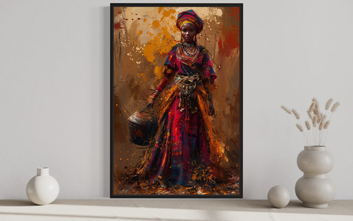 Beautiful African Woman In Traditional Clothes and Bucket Wall Art