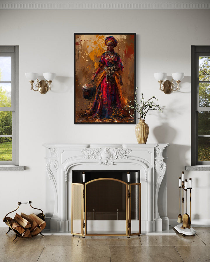 Beautiful African Woman In Traditional Clothes and Bucket Wall Art