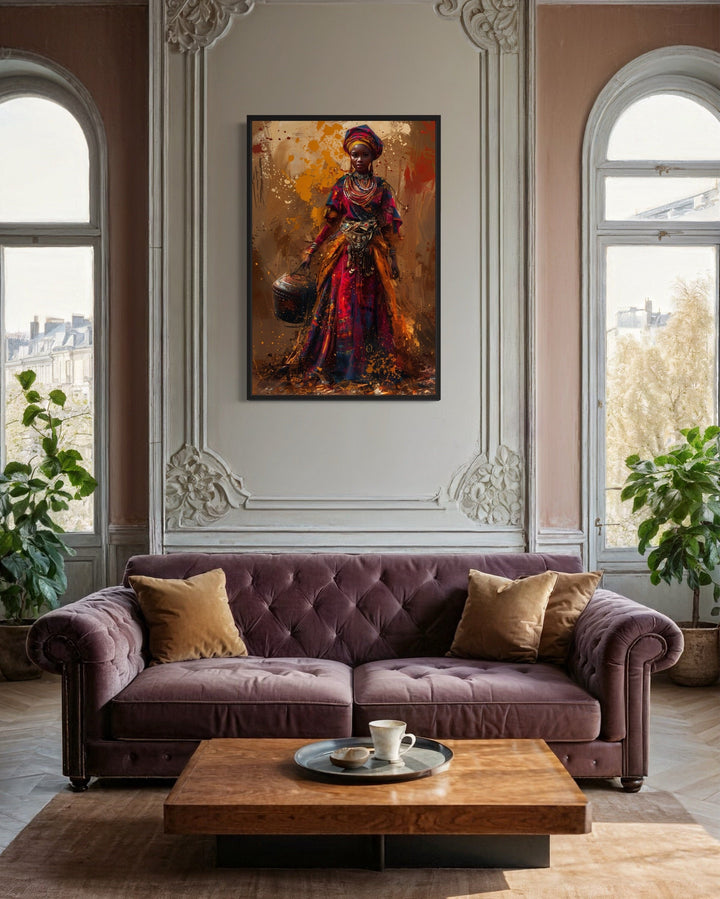 Beautiful African Woman In Traditional Clothes and Bucket Wall Art