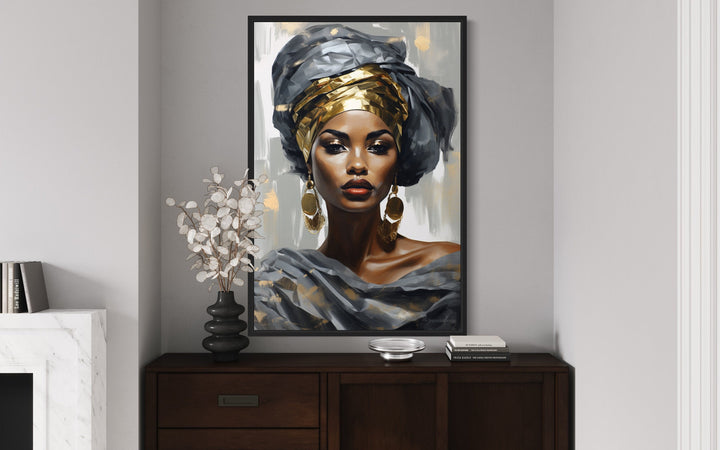 Beautiful Black Woman In Silver And Gold Framed Canvas Wall Art