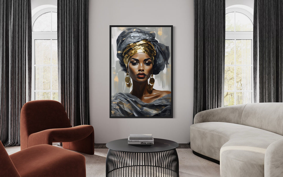 Beautiful Black Woman In Silver And Gold Framed Canvas Wall Art