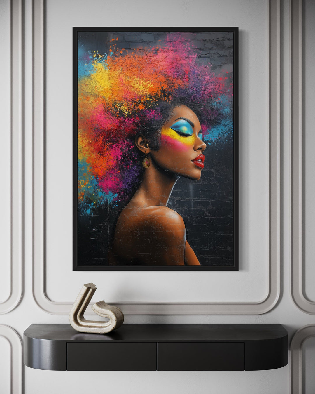 Beautiful Black Woman With Colorful Hair African American Hairdresser Canvas Wall Art