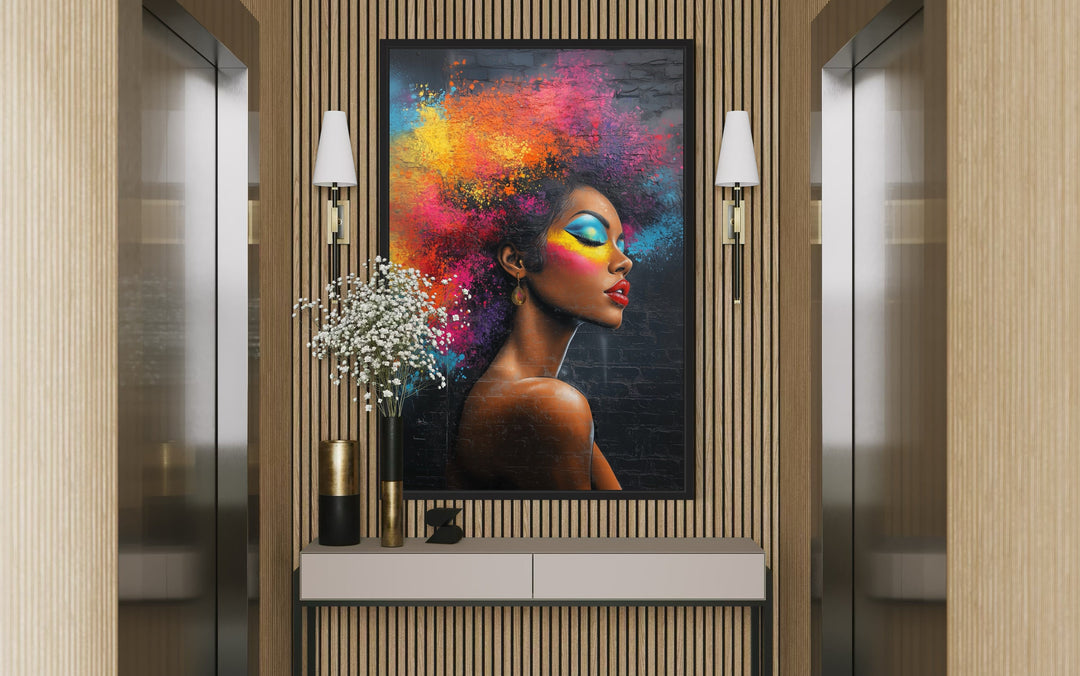 Beautiful Black Woman With Colorful Hair African American Hairdresser Canvas Wall Art