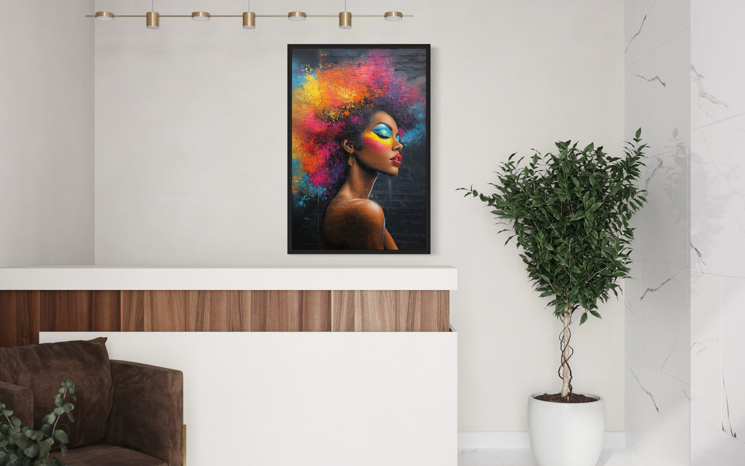 Beautiful Black Woman With Colorful Hair African American Hairdresser Canvas Wall Art