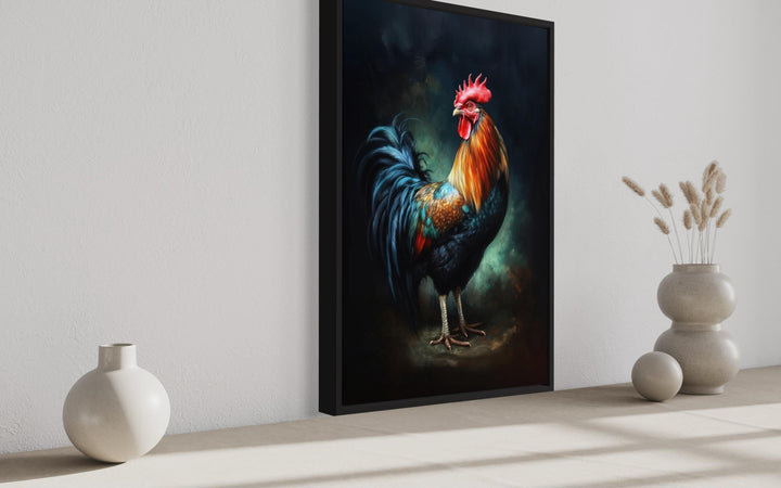 Beautiful Colorful Rooster Framed Canvas Wall Art