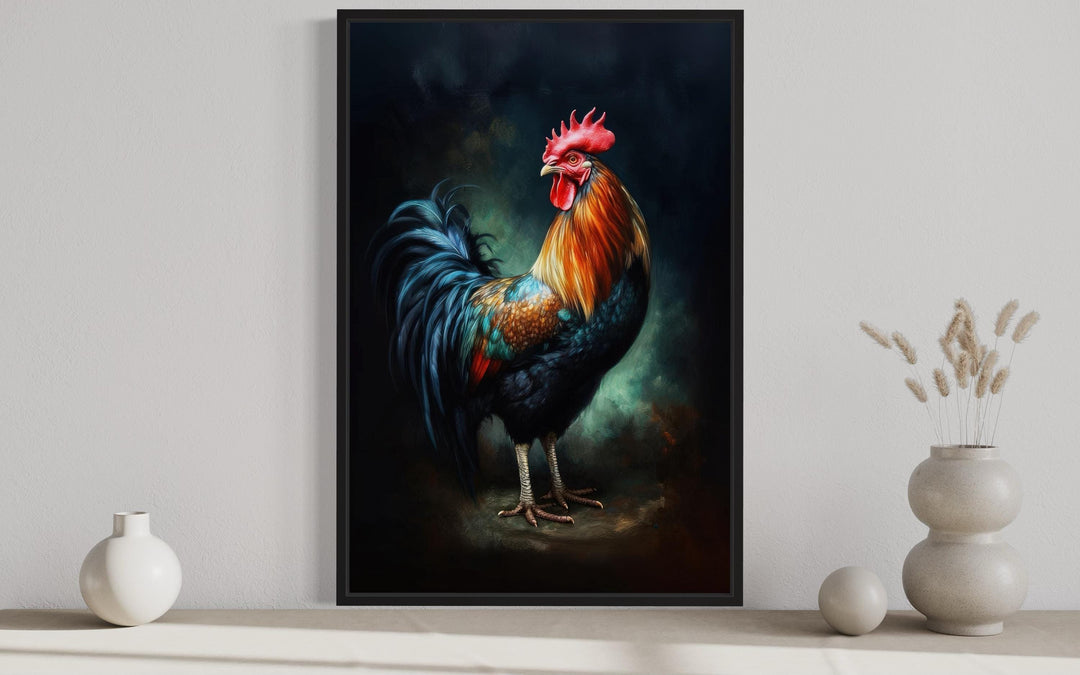 Beautiful Colorful Rooster Framed Canvas Wall Art