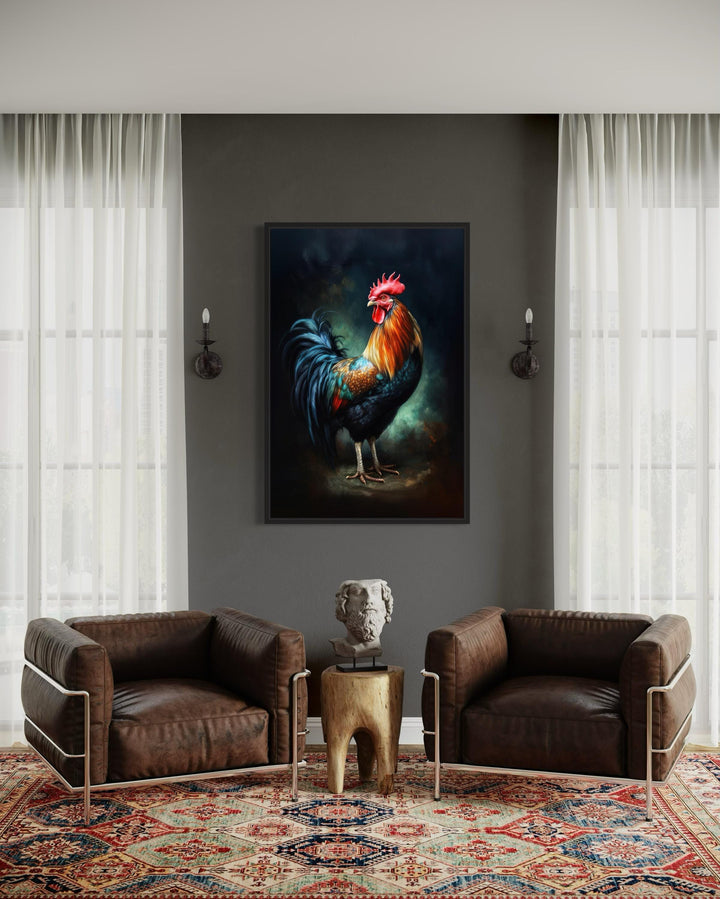 Beautiful Colorful Rooster Framed Canvas Wall Art