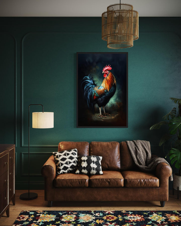 Beautiful Colorful Rooster Framed Canvas Wall Art