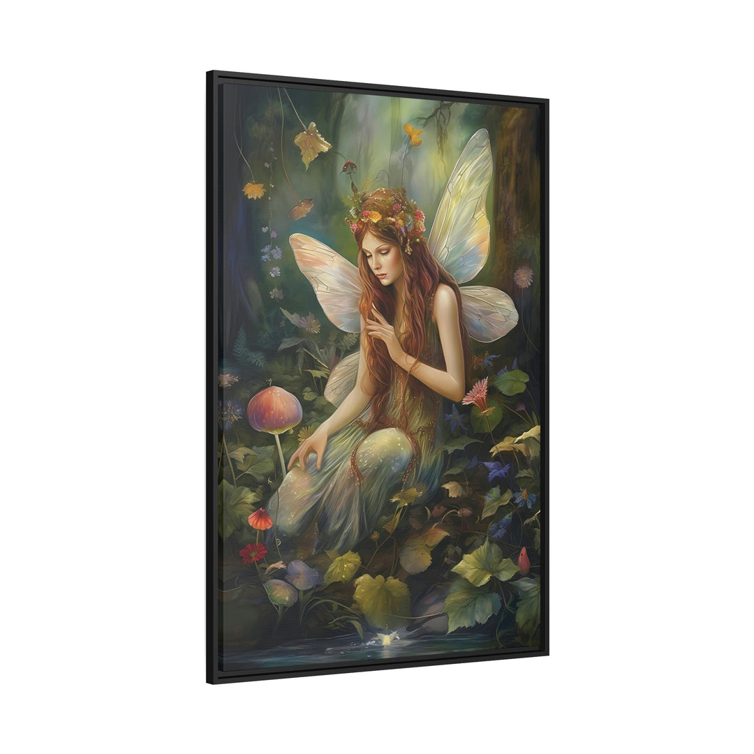 Beautiful Fairy In Enchanted Forest Framed Canvas Wall Art