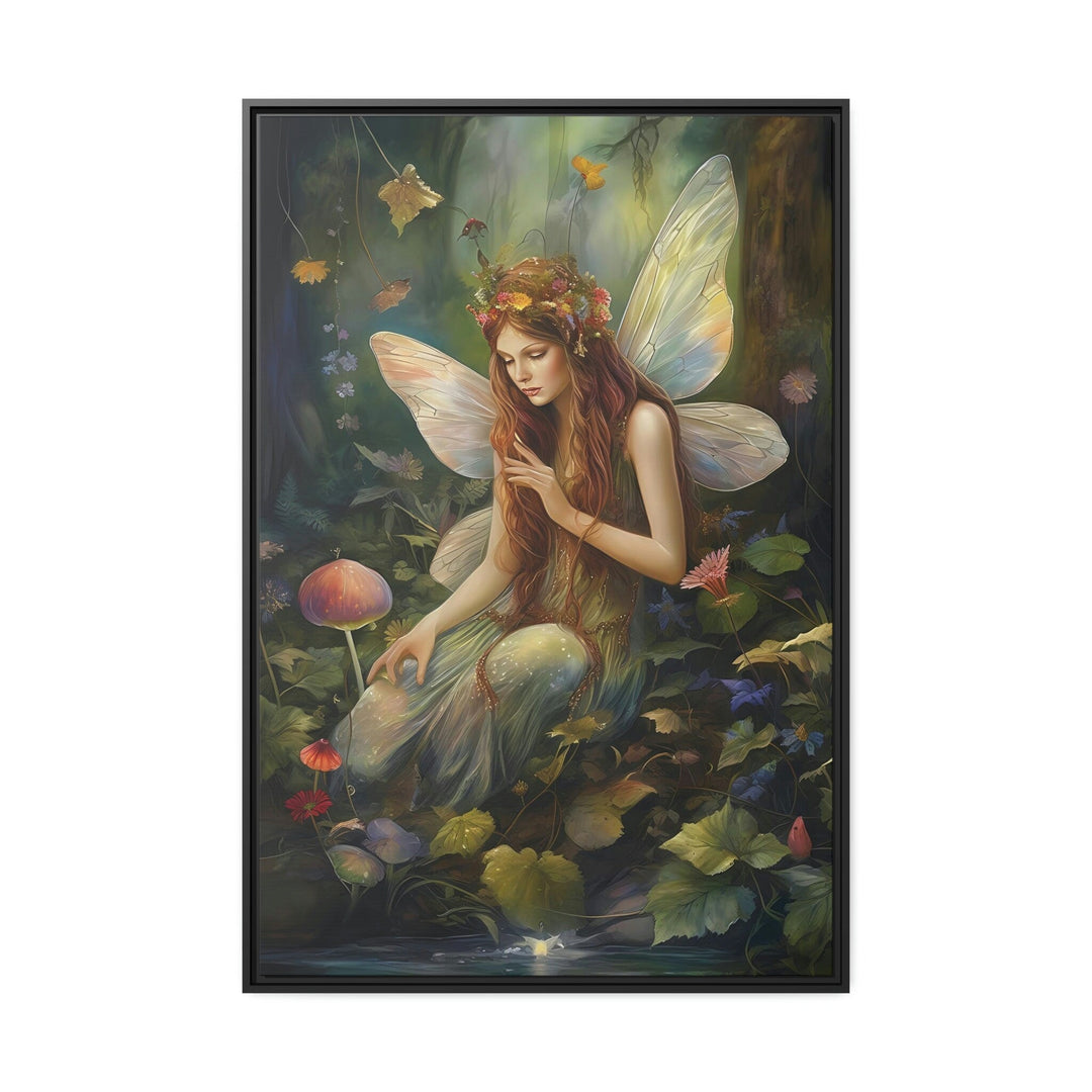 Beautiful Fairy In Enchanted Forest Framed Canvas Wall Art