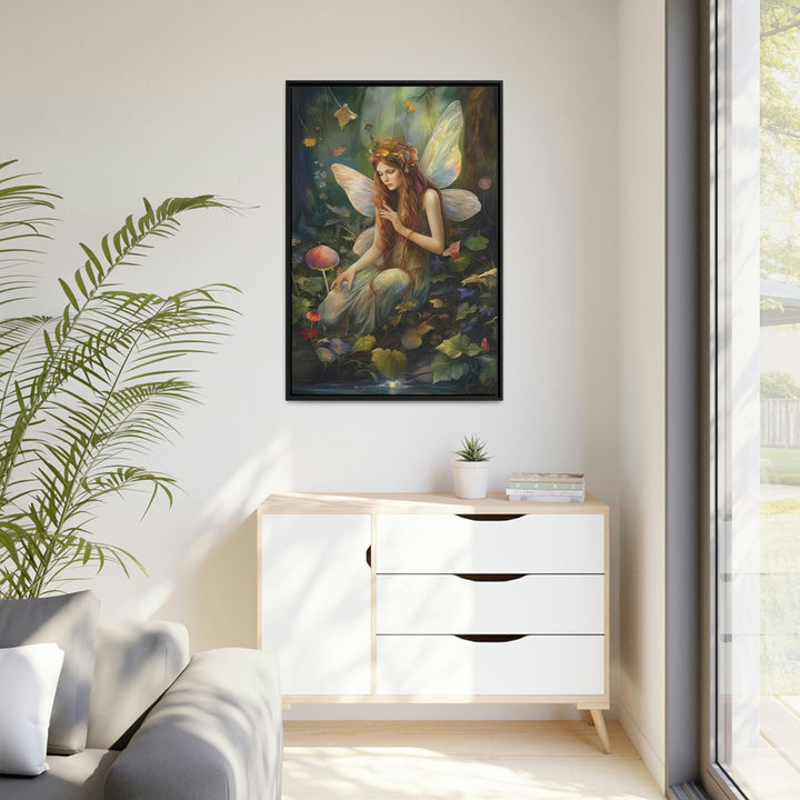 Beautiful Fairy In Enchanted Forest Framed Canvas Wall Art