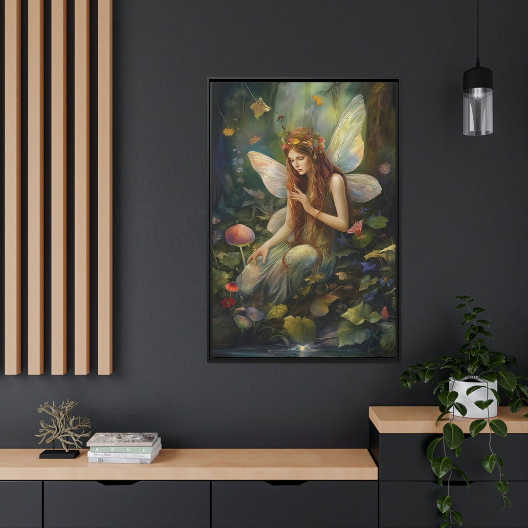 Beautiful Fairy In Enchanted Forest Framed Canvas Wall Art