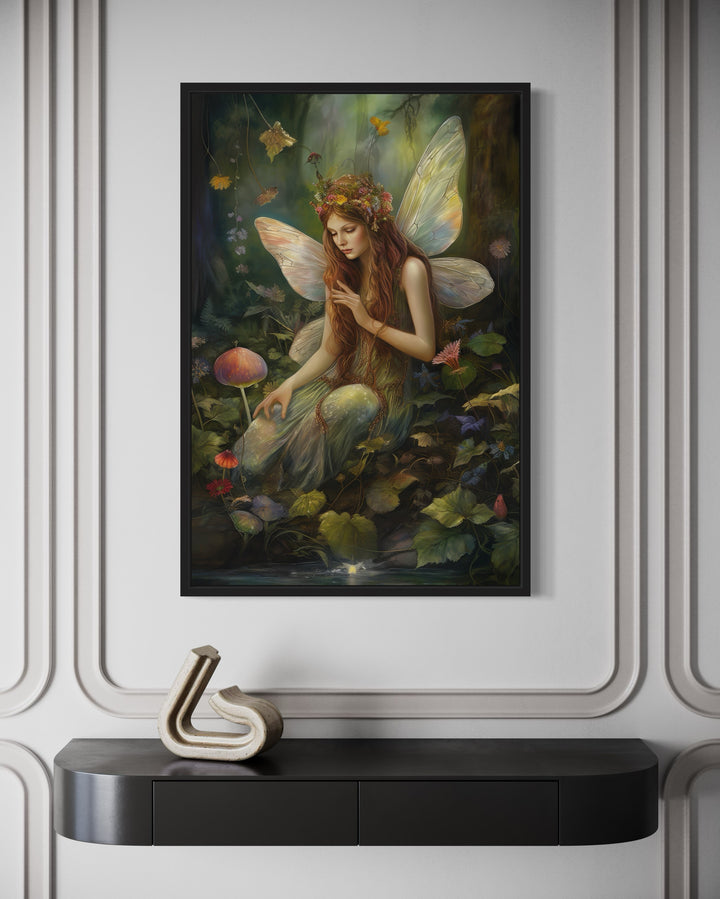 Beautiful Fairy In Enchanted Forest Framed Canvas Wall Art