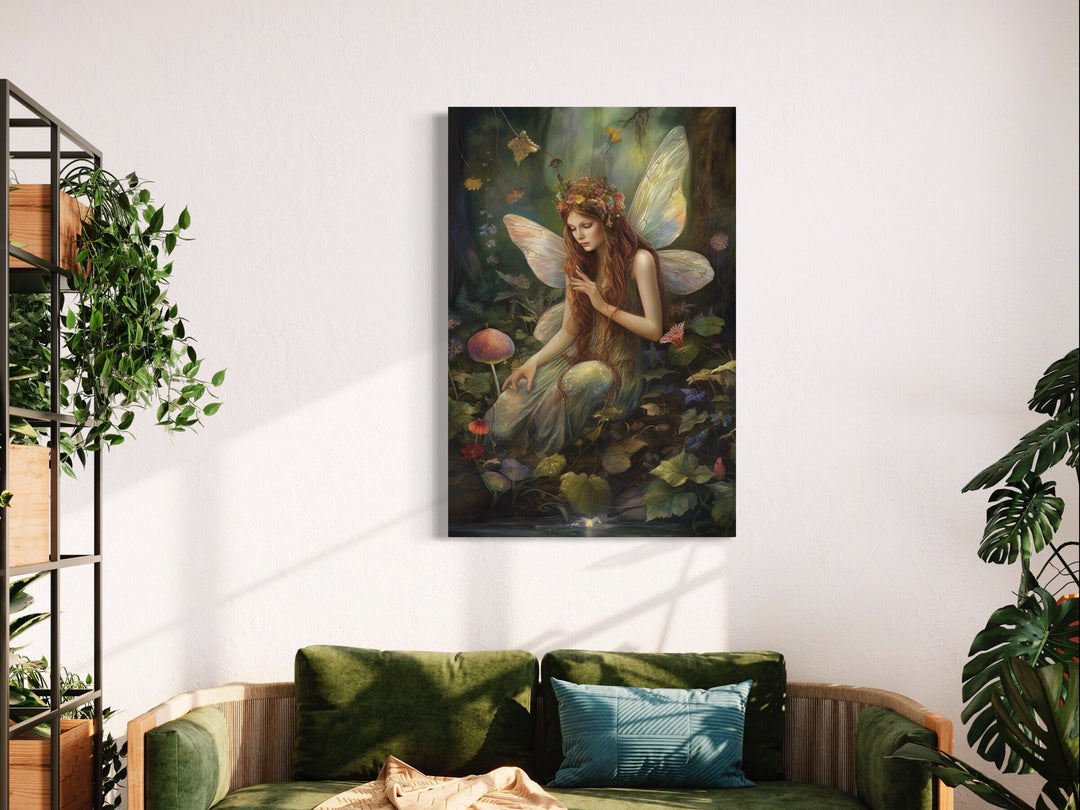 Beautiful Fairy In Enchanted Forest Framed Canvas Wall Art