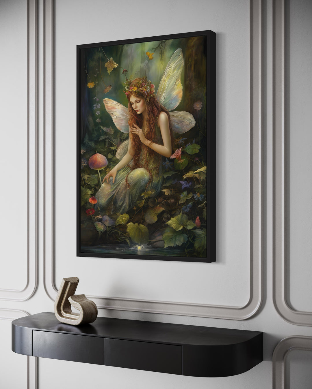 Beautiful Fairy In Enchanted Forest Framed Canvas Wall Art