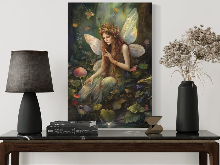 Beautiful Fairy In Enchanted Forest Framed Canvas Wall Art