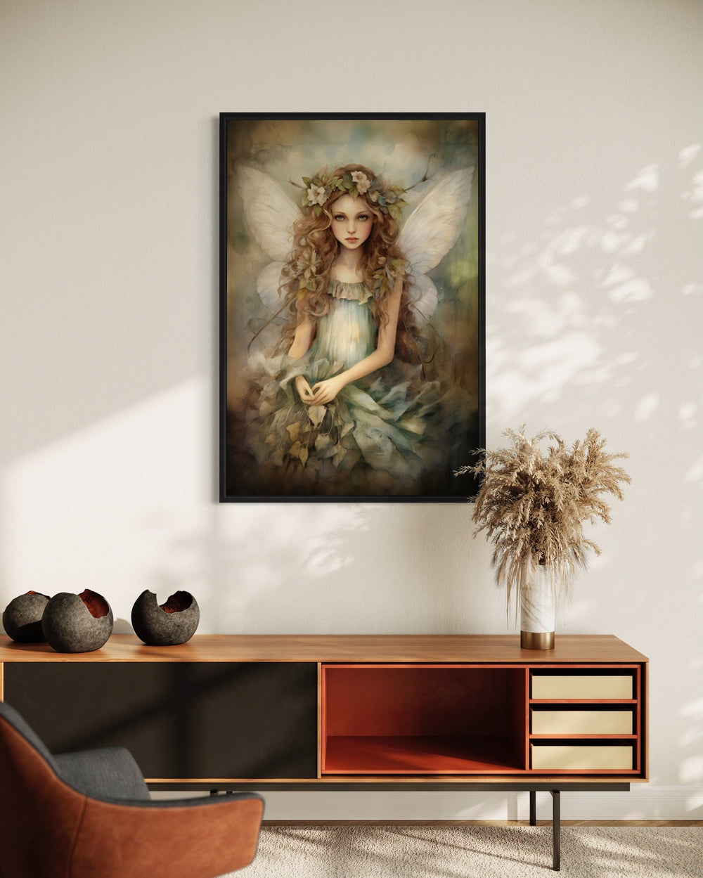 Beautiful Forest Fairy Framed Canvas Wall Art in living room