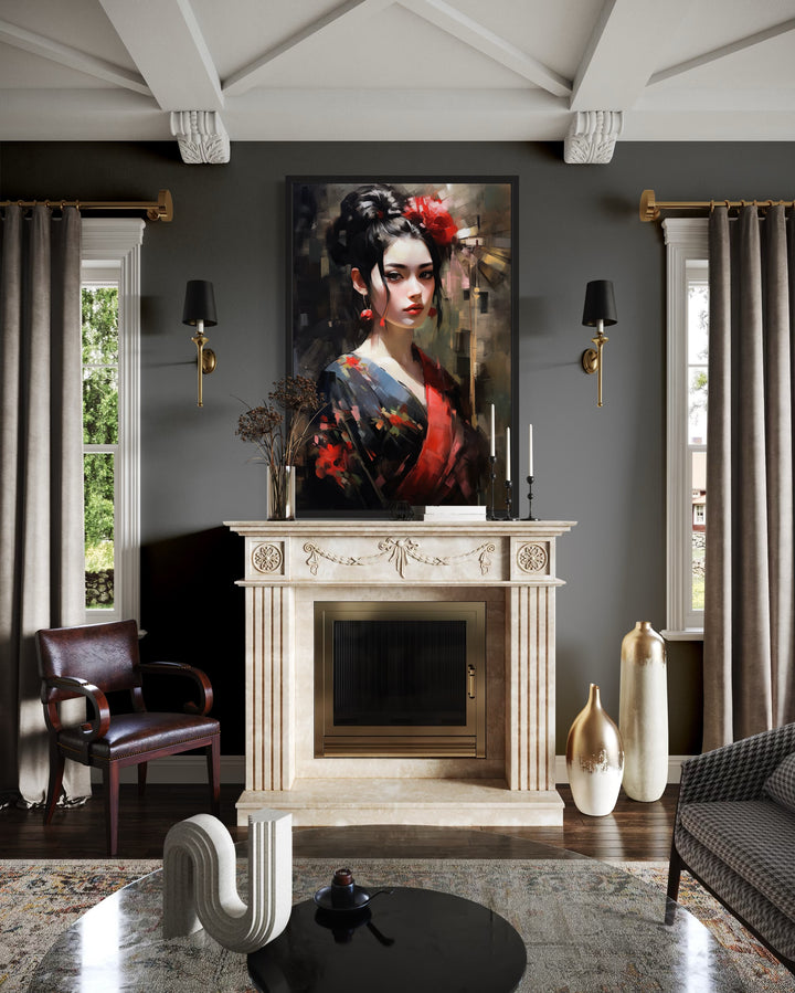Beautiful Geisha Framed Canvas Wall Art