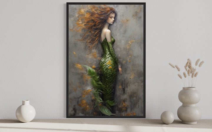 Beautiful Green Mermaid Framed Canvas Wall Art