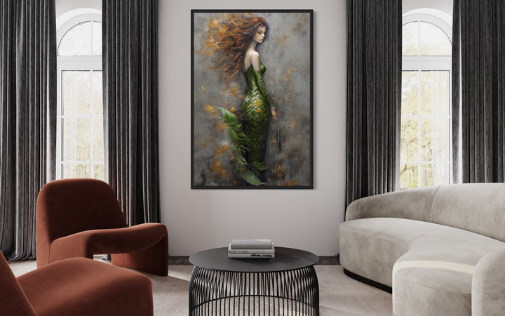 Beautiful Green Mermaid Framed Canvas Wall Art