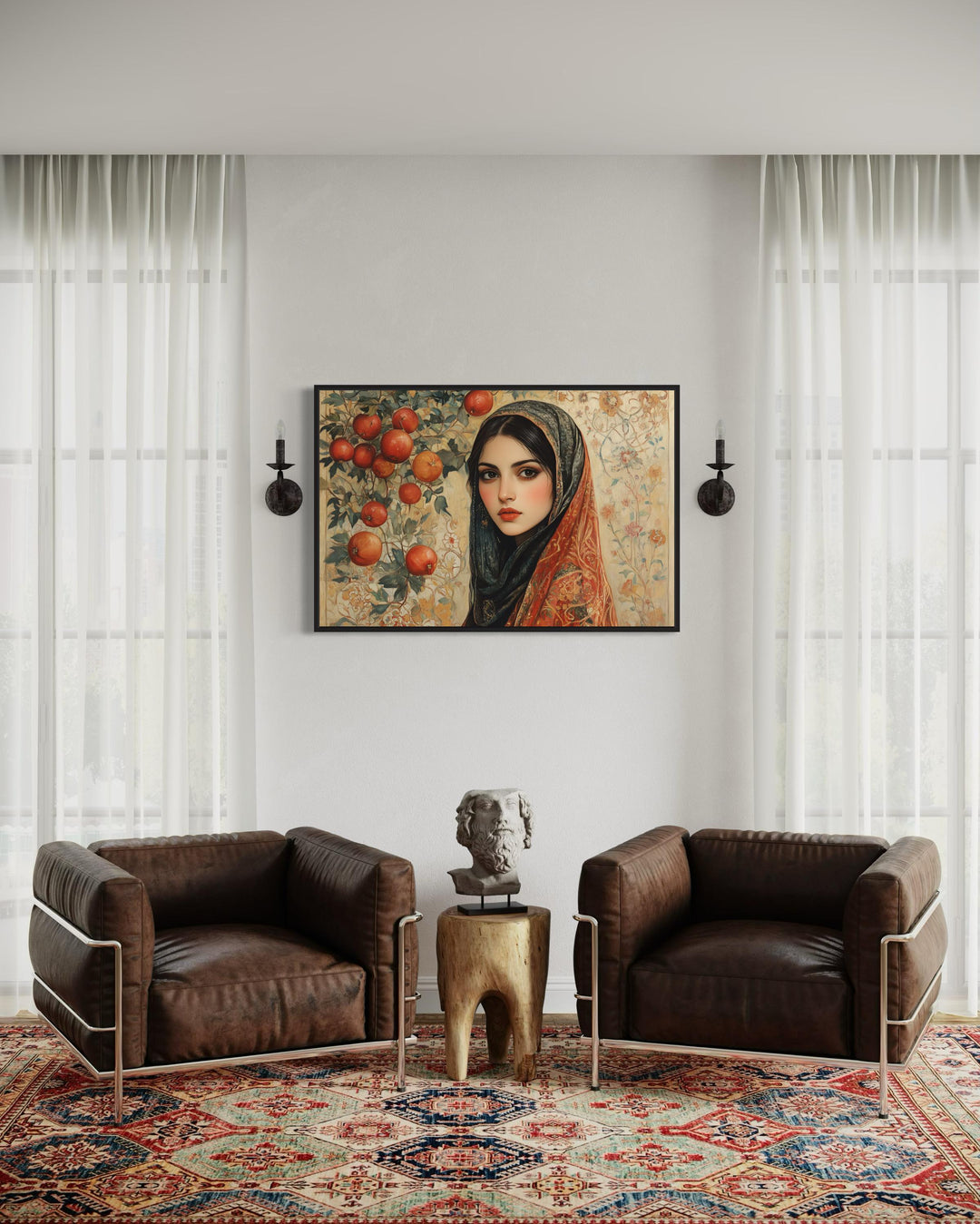 Beautiful Persian Woman With Apples Framed Canvas Wall Art