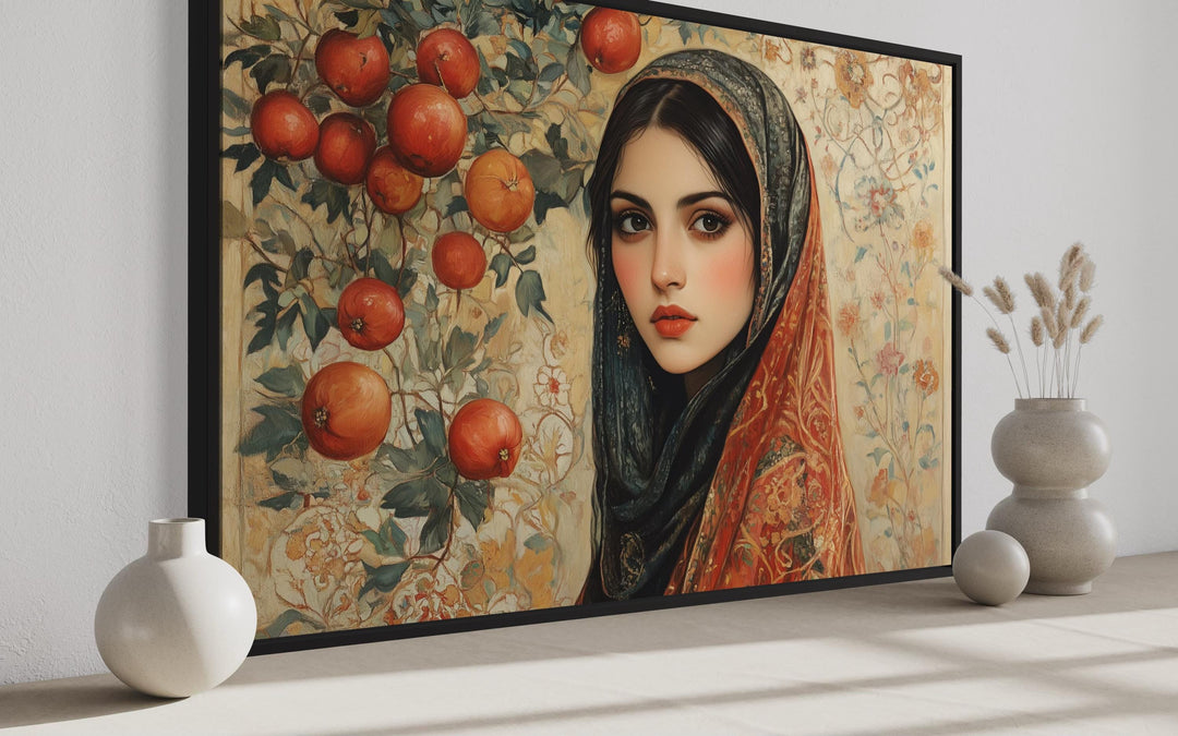 Beautiful Persian Woman With Apples Framed Canvas Wall Art